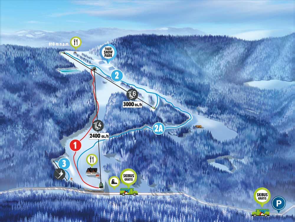Mapa tras narciarskich Czarny Groń