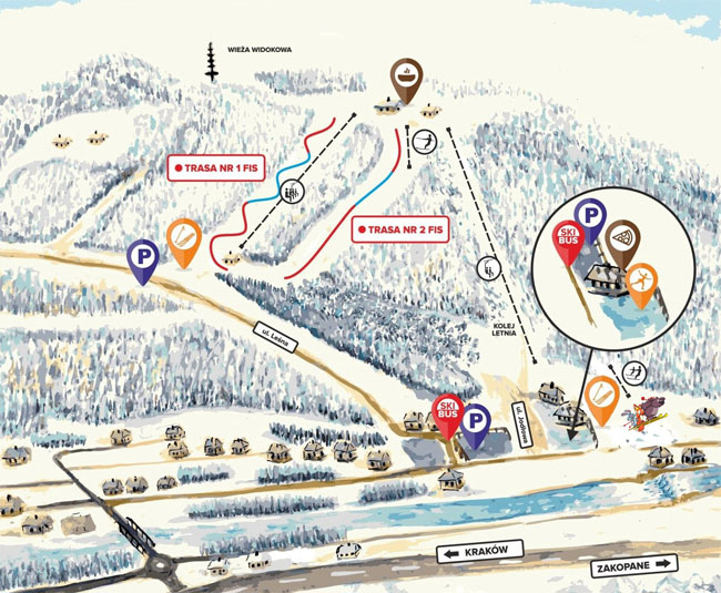 Mapa Stacja narciarska Myślenice
