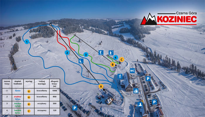 Mapa tras narciarskich Koziniec Ski